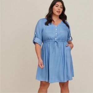 Torrid Blue Lyocell Chambray Dress Festival Concert Boho Vacation Resort Wear